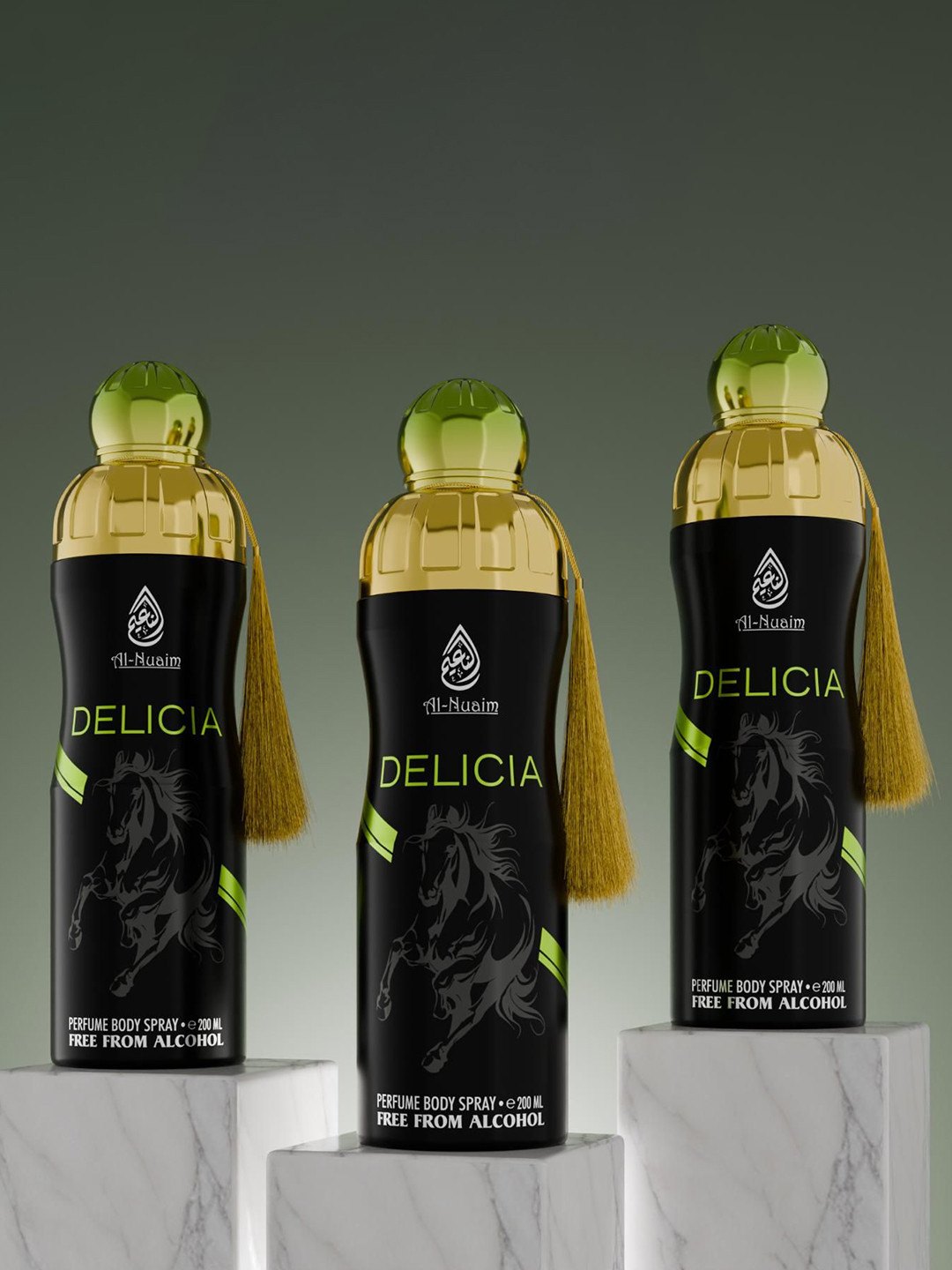 Al-Nuaim Set Of 3 Delicia Long Lasting Alcohol Free Perfume Body Spray - 200ml Each