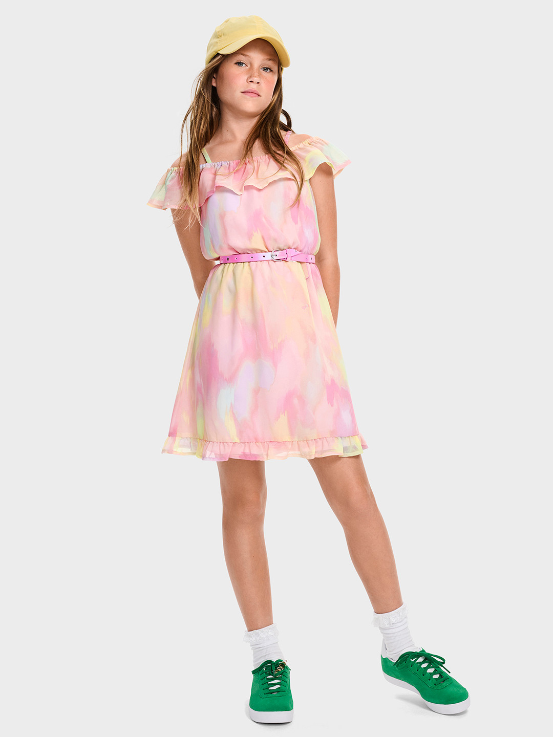 THE CHILDREN'S PLACE Girls Print Off-Shoulder Flared Sleeve Fit & Flare Dress