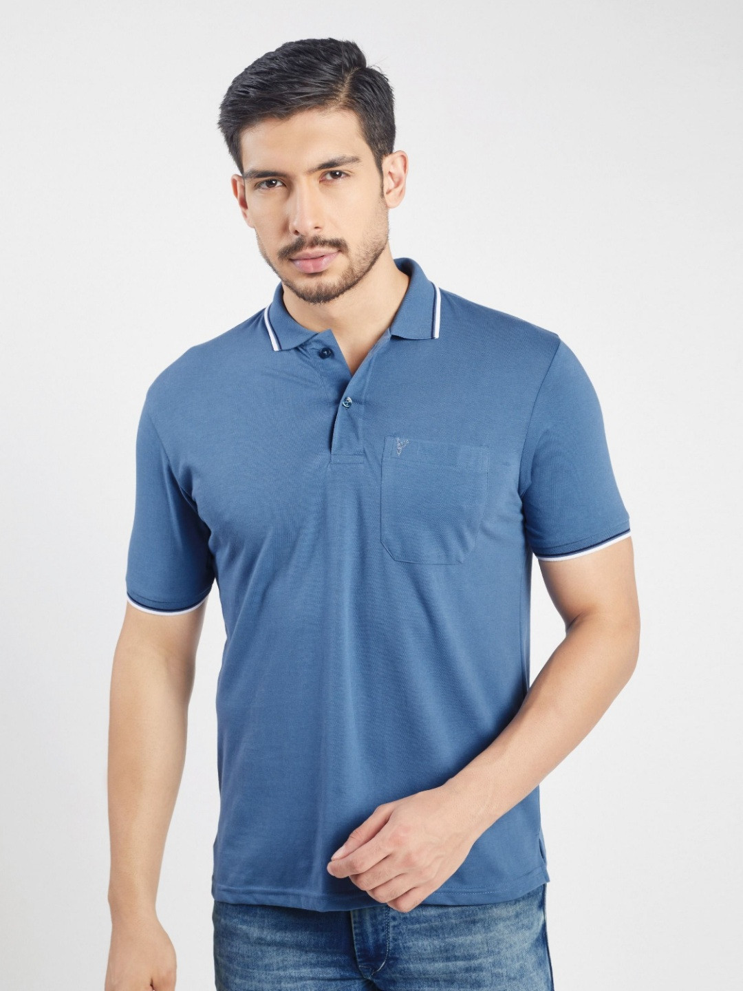 PRORIDERS Men Solid Blue Regular Fit Polo T-shirt