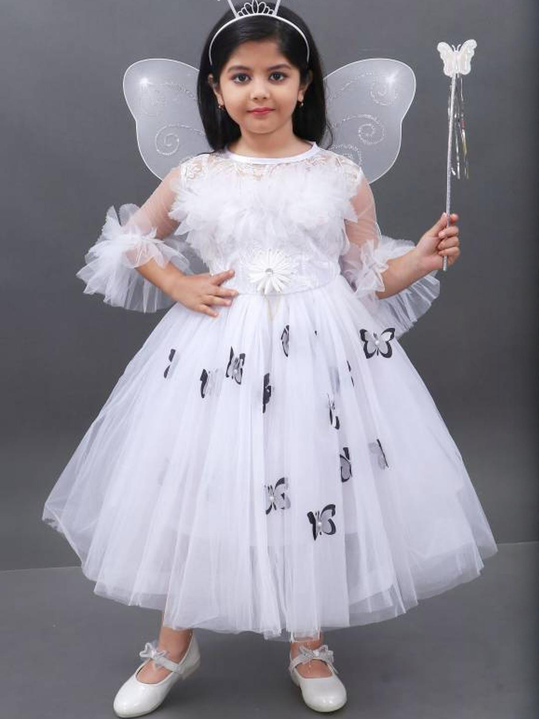 R K S FASHION Ruffled Net Fit & Flare Maxi Dress