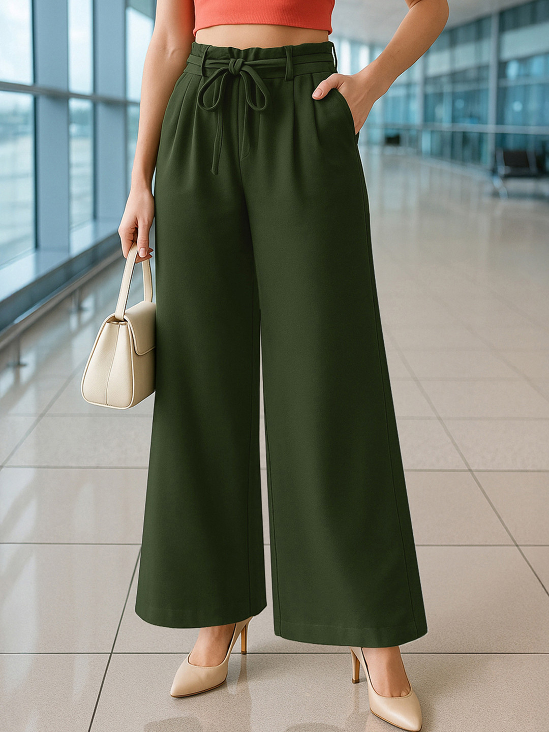 Bewakoof Women Olive Green Korean Pants