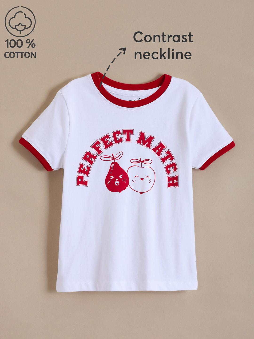 Hopscotch Girls White Printed Ringer T-shirt