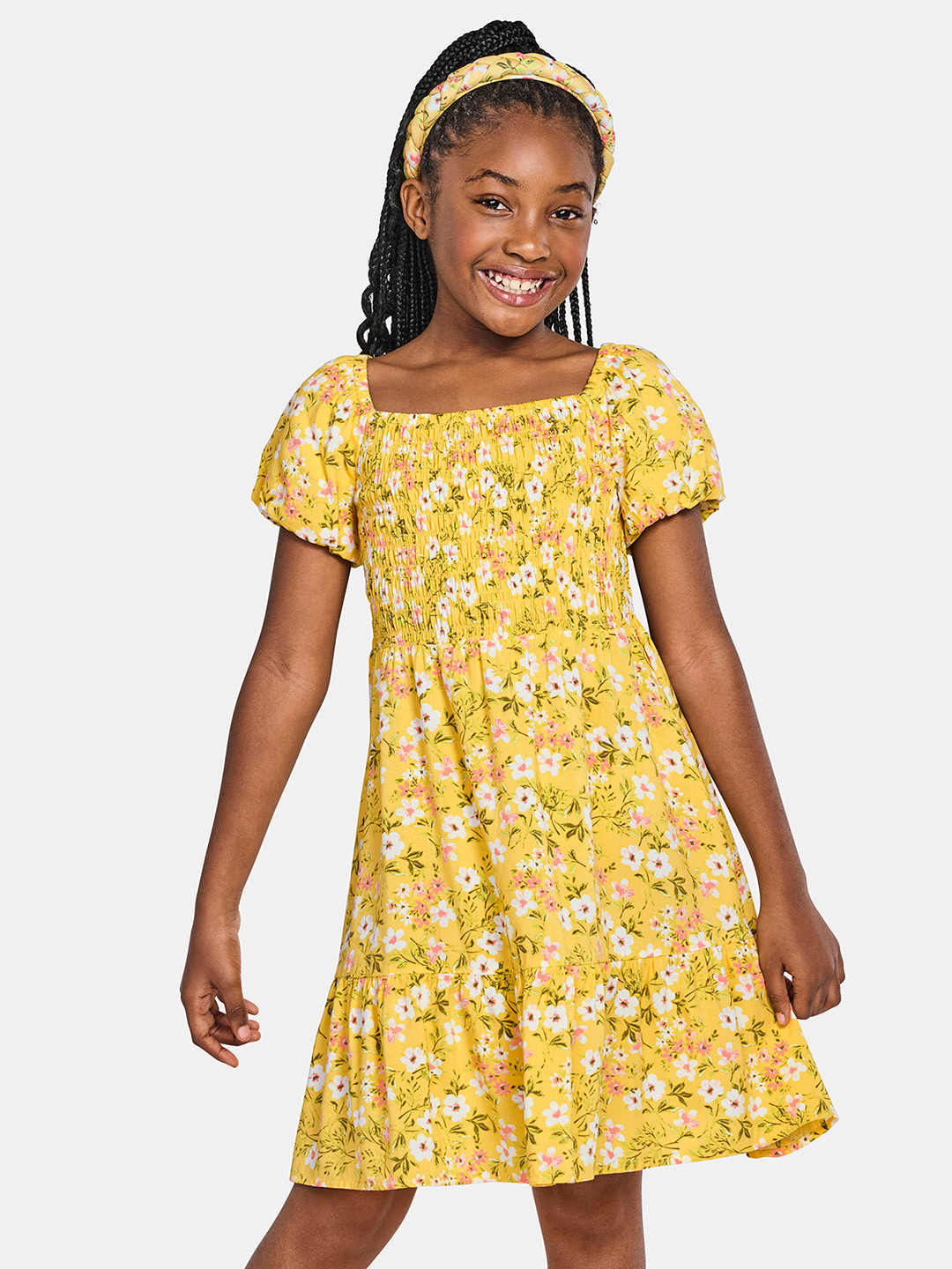 THE CHILDREN'S PLACE Floral Print Smocked Fit & Flare Dress