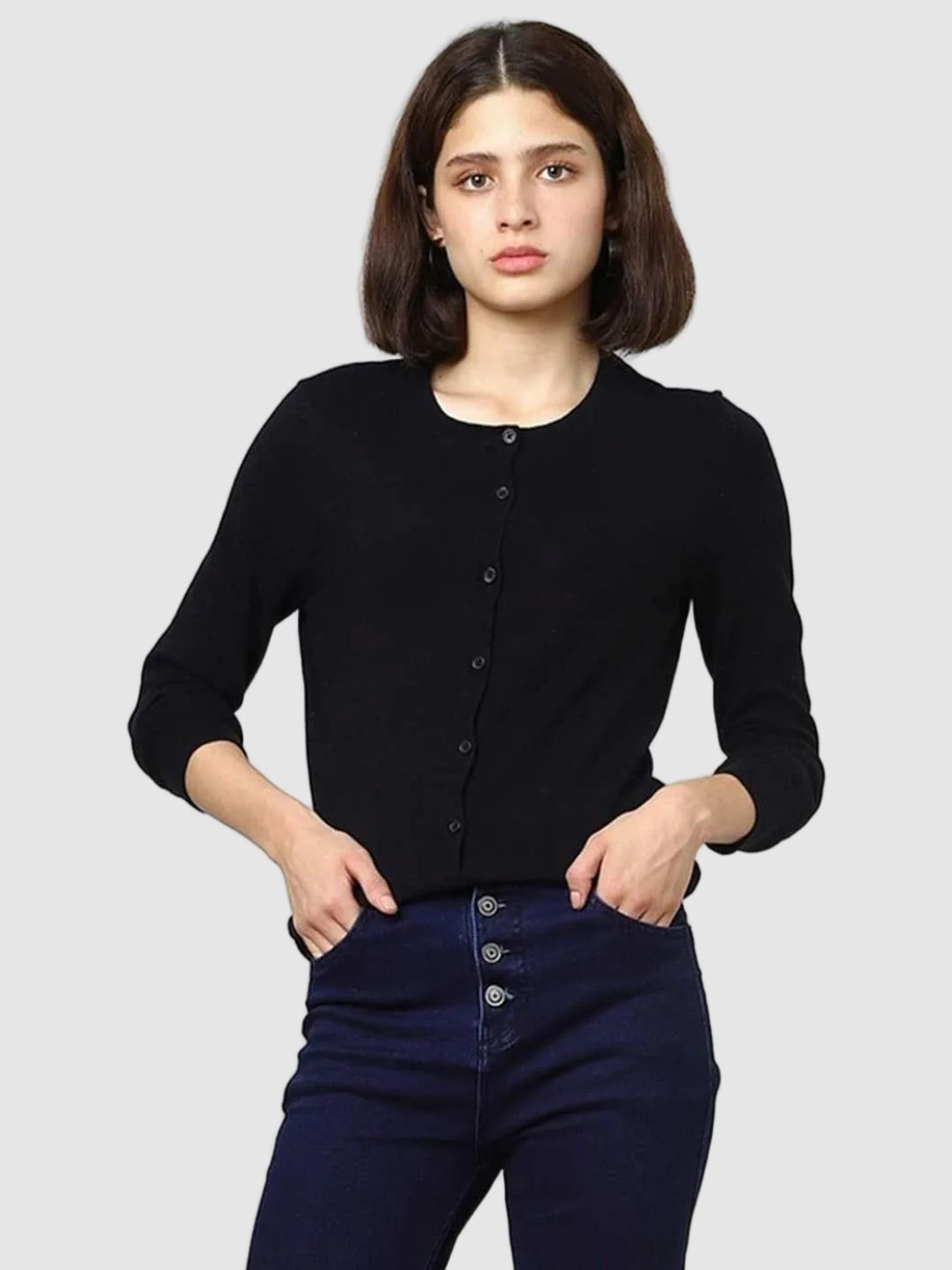 GAP Women Pure Cotton Full-Sleeve Crew Neck Classic Cardigan