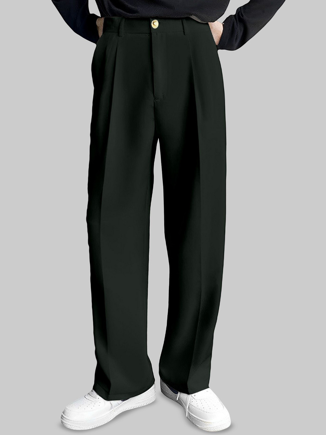 TRIBE Men Relaxed Loose Fit Pleated Korean Trouser