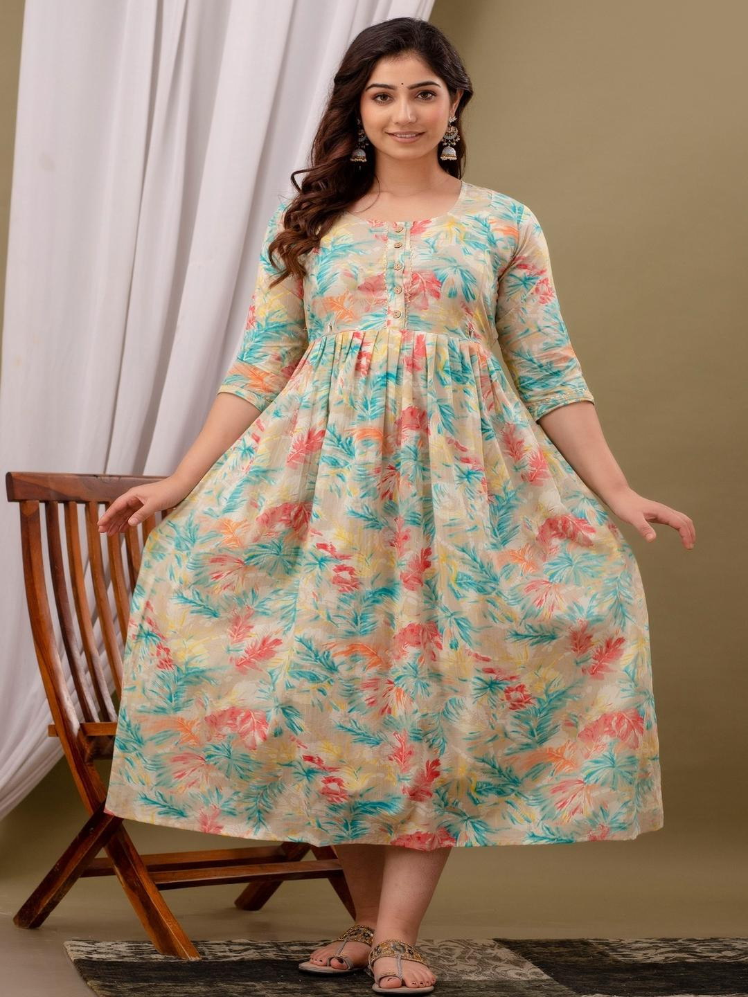 Style Heaven Floral Printed Pure Cotton Angrakha Kurti