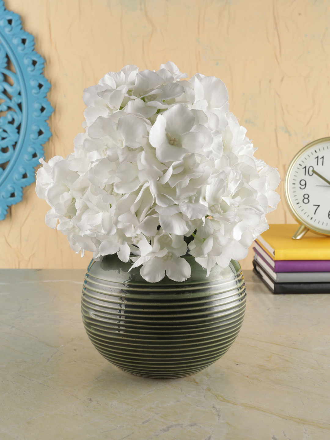 VarEesha Olive Green Striped Round Planter