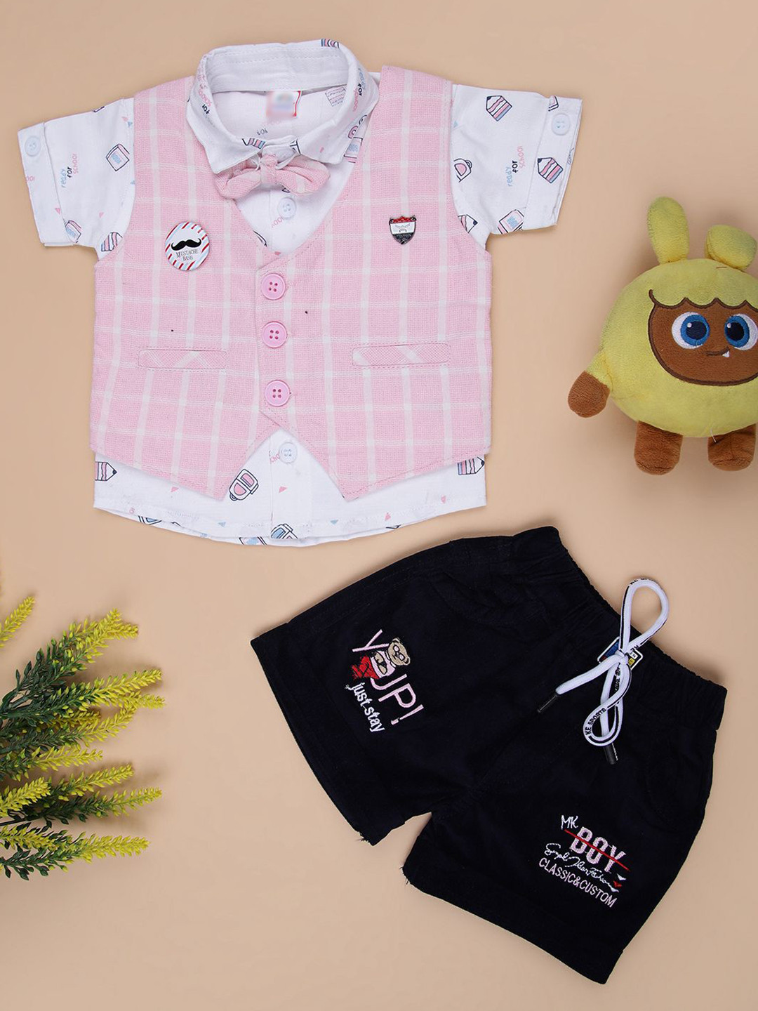 V-Mart Infants Boys Checked Shirt Collar Shirt with Shorts