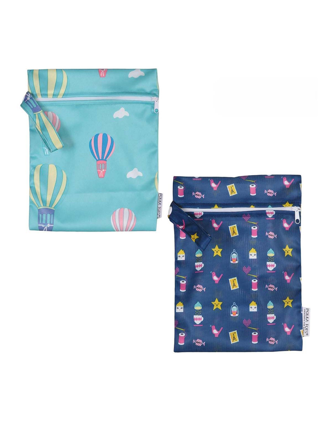 Polka Tots Kids Green & Navy Blue 2 Pcs Waterproof & Reusable Baby Diaper Bag with Zipper