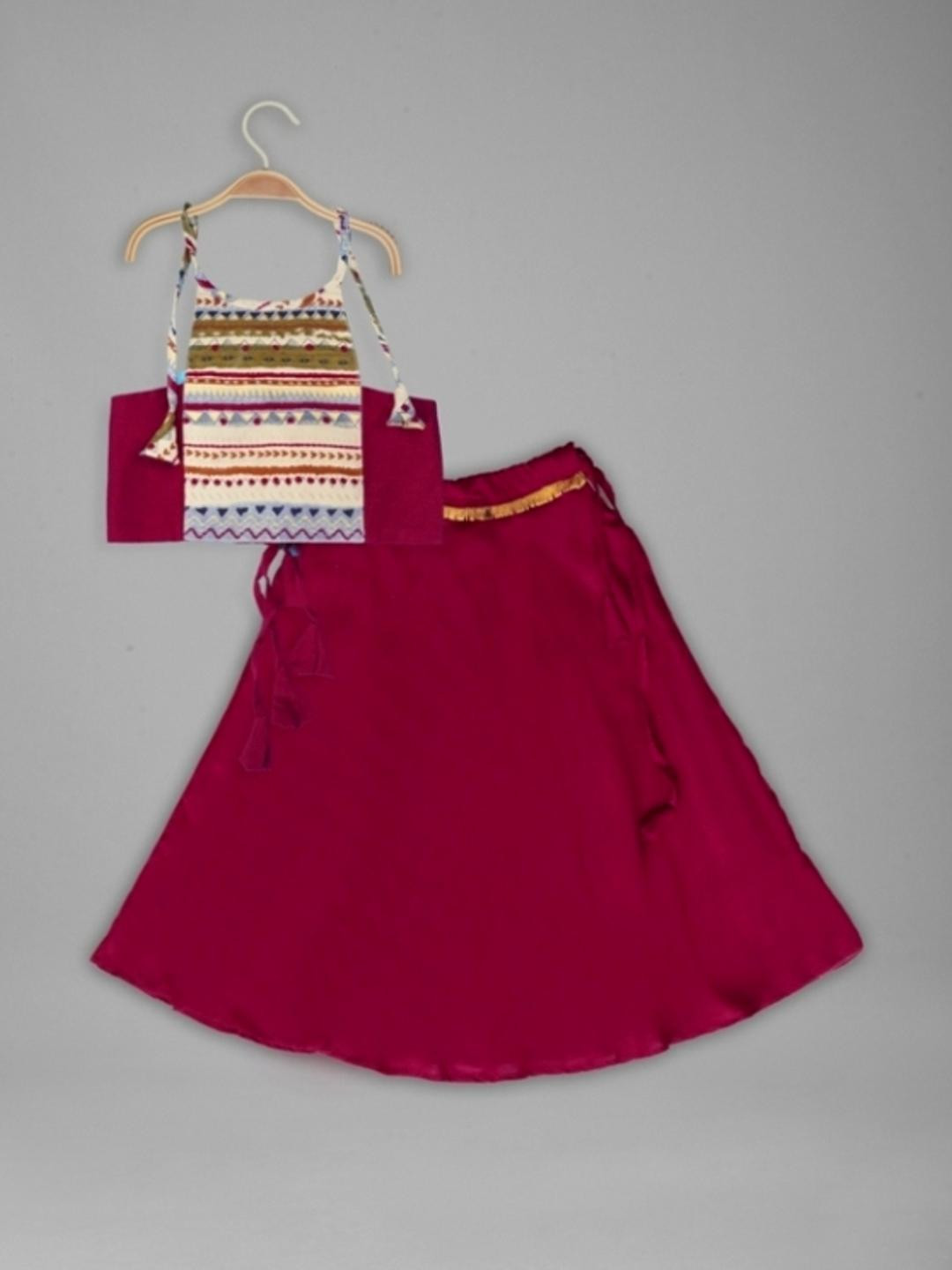 IRSIA Girls Halter Neck Foil Print Ready to Wear Lehenga Choli With Belly Lace