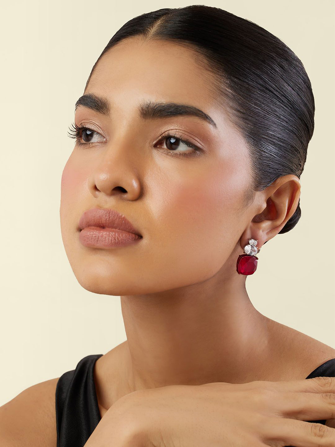 Isharya Crimson Elegance Rhodium Plating Drop Earrings