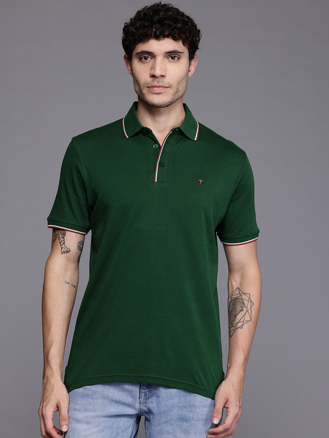 Louis Philippe Sport Pure Cotton Contrast Tipping Polo Collar T-shirt