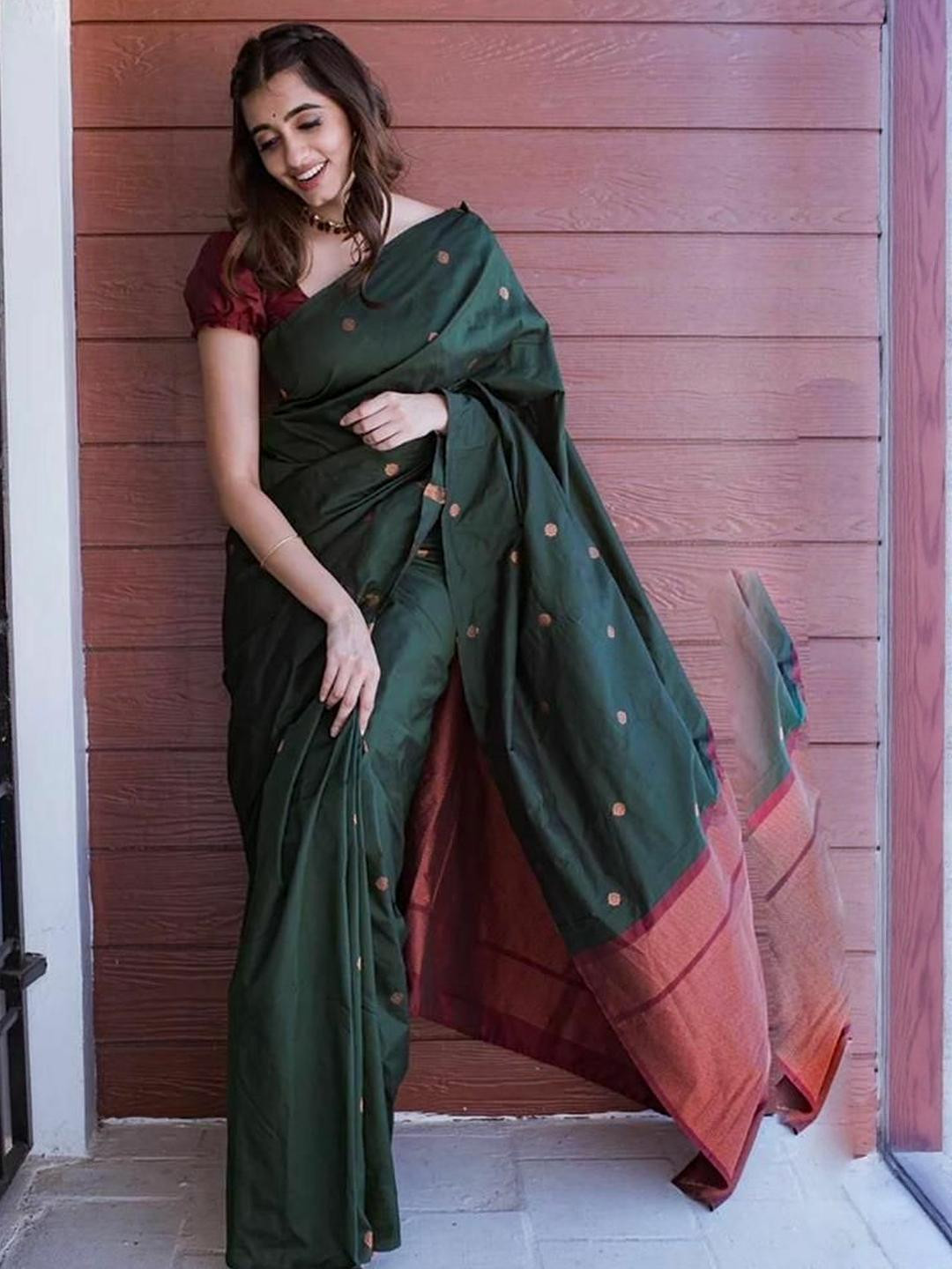 Sita Green Silk Blend Woven Design Sarees