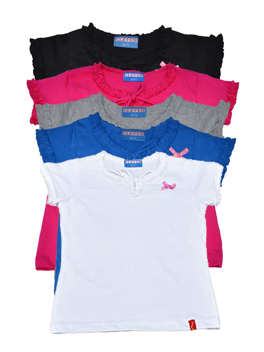 CLEVER Girls Pack Of 5 Tie Up Neck Ruffles Tops