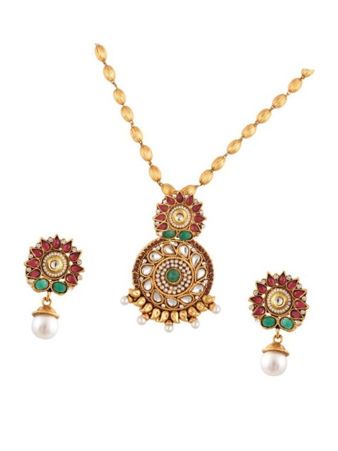 G-Srijan Gold Plated Artificial Stones and Beads Jewellery Set