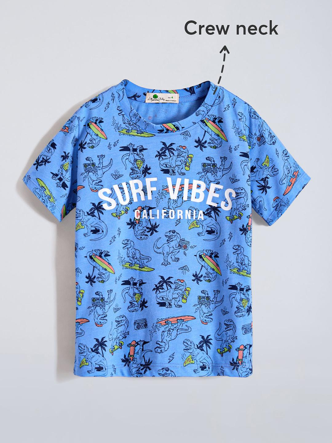Hopscotch Boys Blue Beach Life Surf Vibes Round Neck Cotton T-shirt