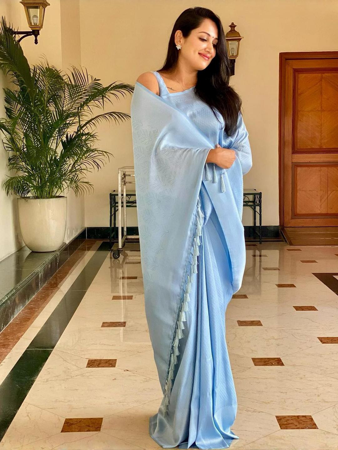 KSALIYA Light Blue Art Silk Saree