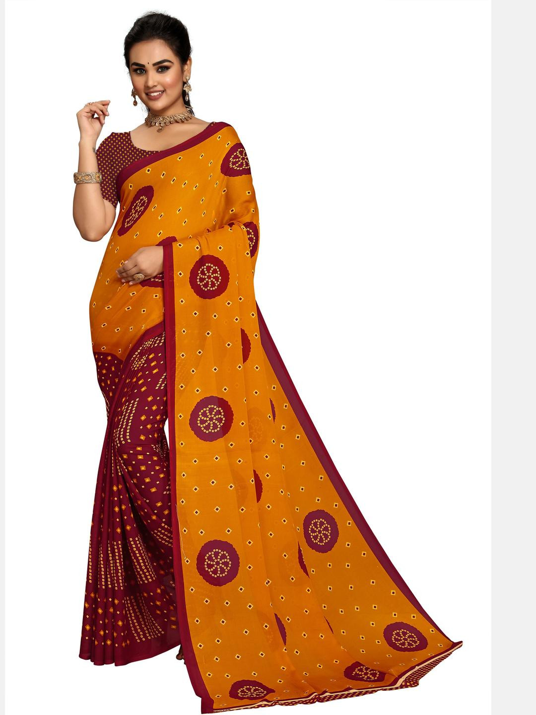 KANOODA Bandhani Prined Pure Georgette Saree