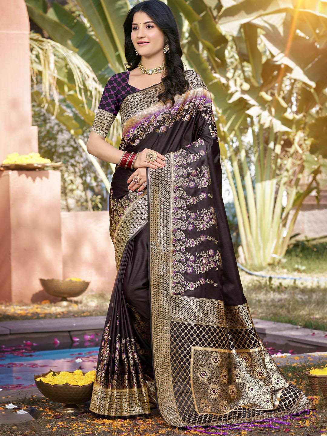 DEVATITHI Woven Design Zari Purple Silk Saree