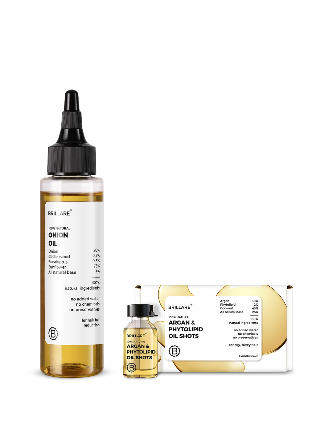 BRILLARE Set of 6 Argan & Phytolipid Oil Shots 6ml Each & Onion Hair Oil 100ml