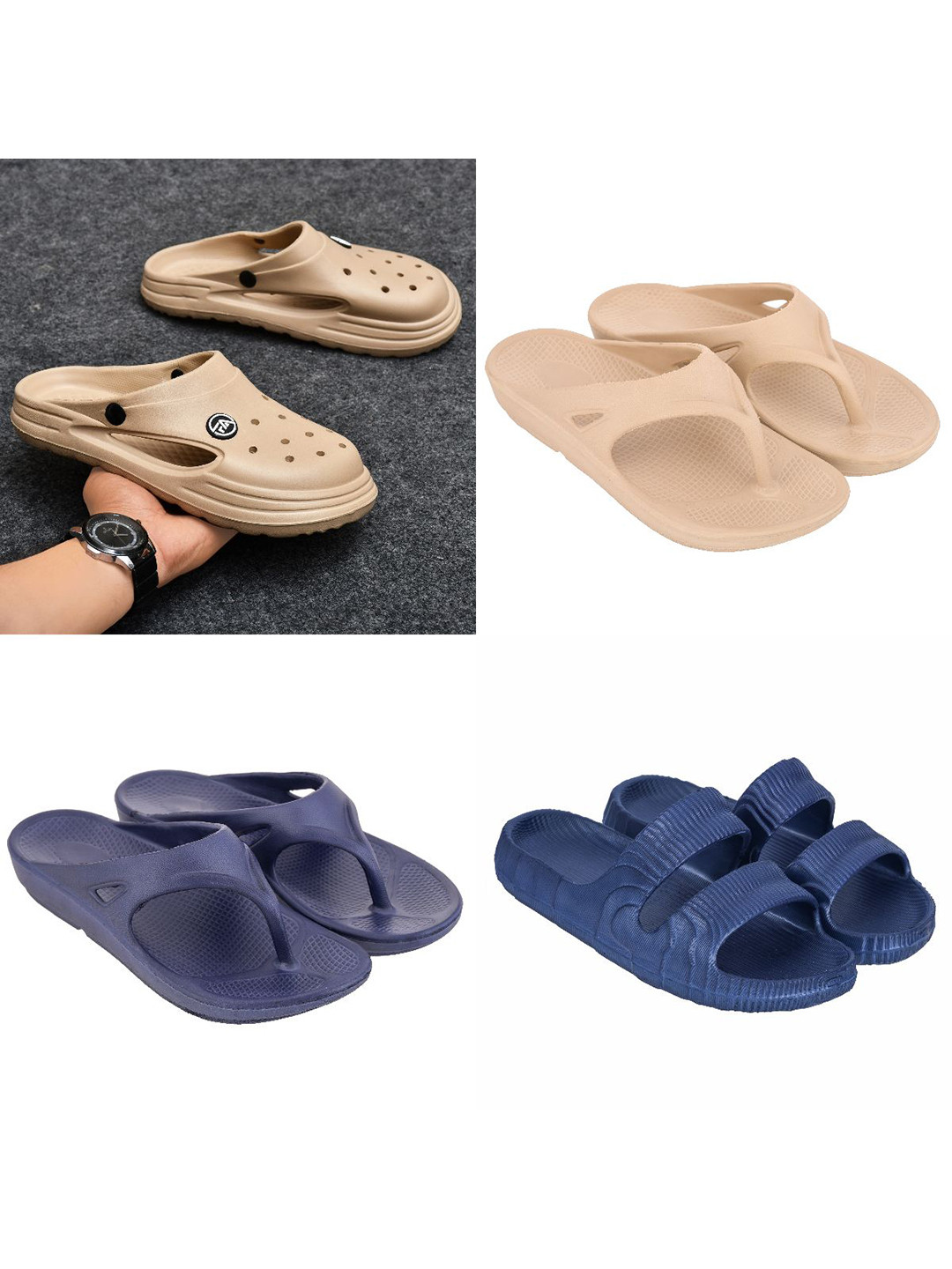 Feel alive Men Set of 4 Textured Clogs Flip Flops