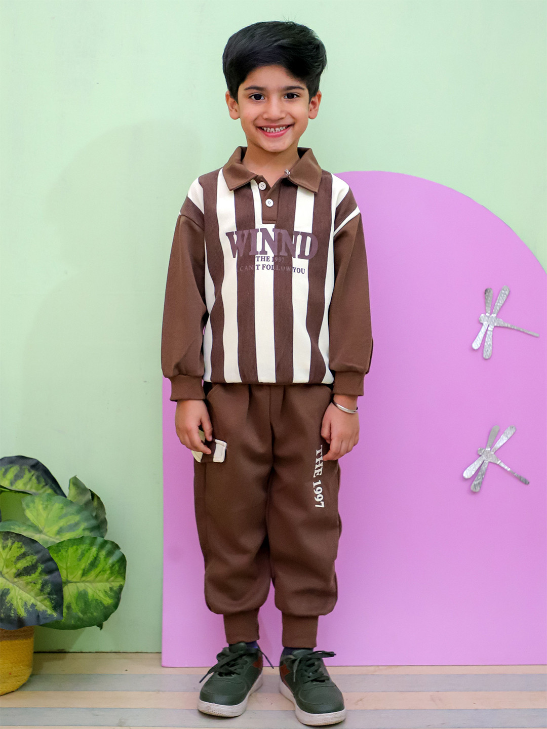 FREE BIRDS Boys Striped Pure Cotton Sweatshirt With Joggers