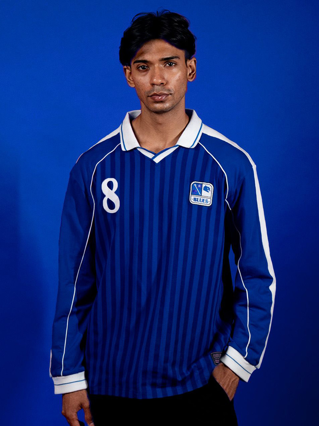 Shop Football Blue Lions Vintage Solid Polo Collar Relaxed Fit T-Shirt