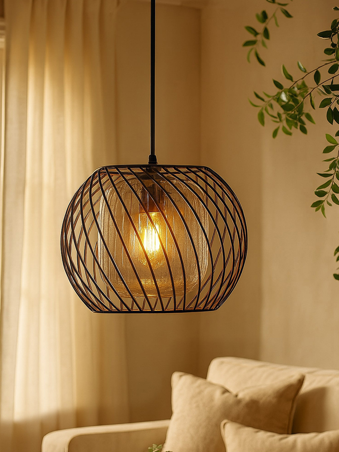 Homesake Black Twister Cage Design Metal Ceiling Lamps