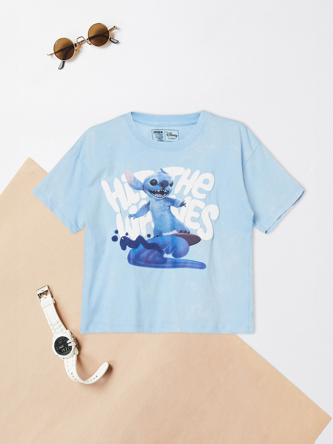 max Girls Stitch Graphic Printed Pure Cotton T-shirt