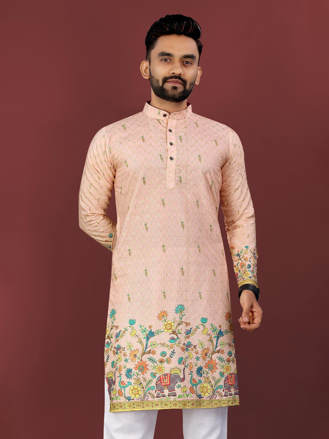 LADY BERRY Men Ethnic Motifs Printed Sequinned Kurta