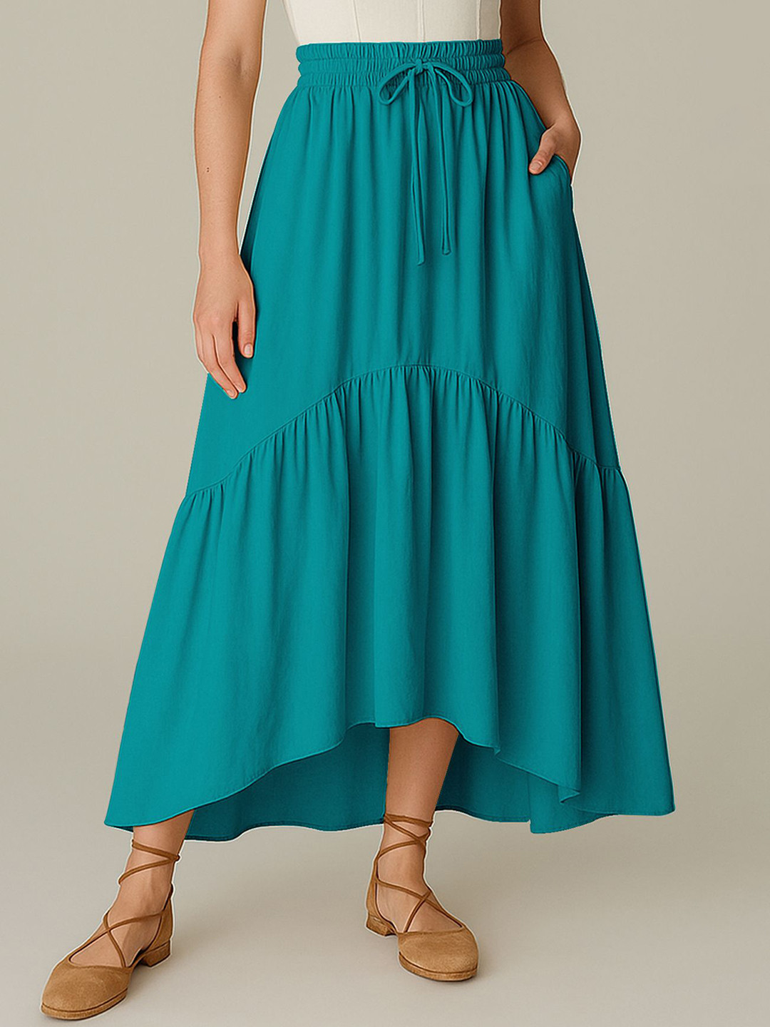Moomaya Renaissance Style Tiered Maxi Skirt With Pockets