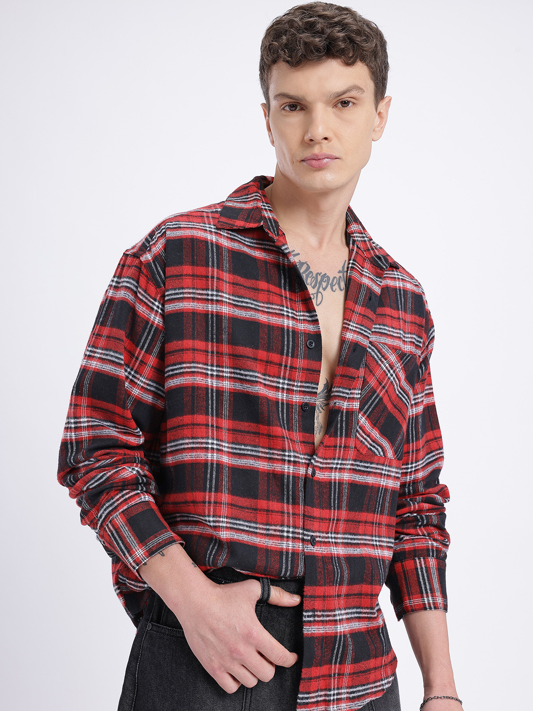 glitchez Tartan Checked Plaid Oversized Flannel Shirt