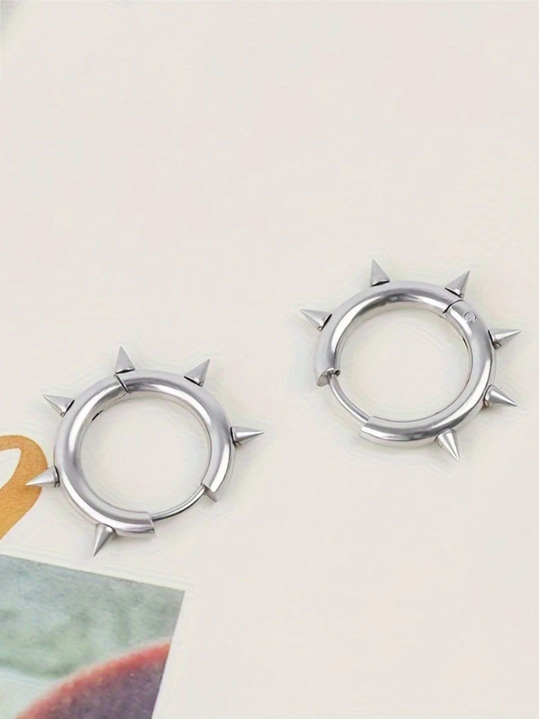 Young & Forever Sterling Silver Silver-Plated Circular Shaped Hoop Spike Earrings