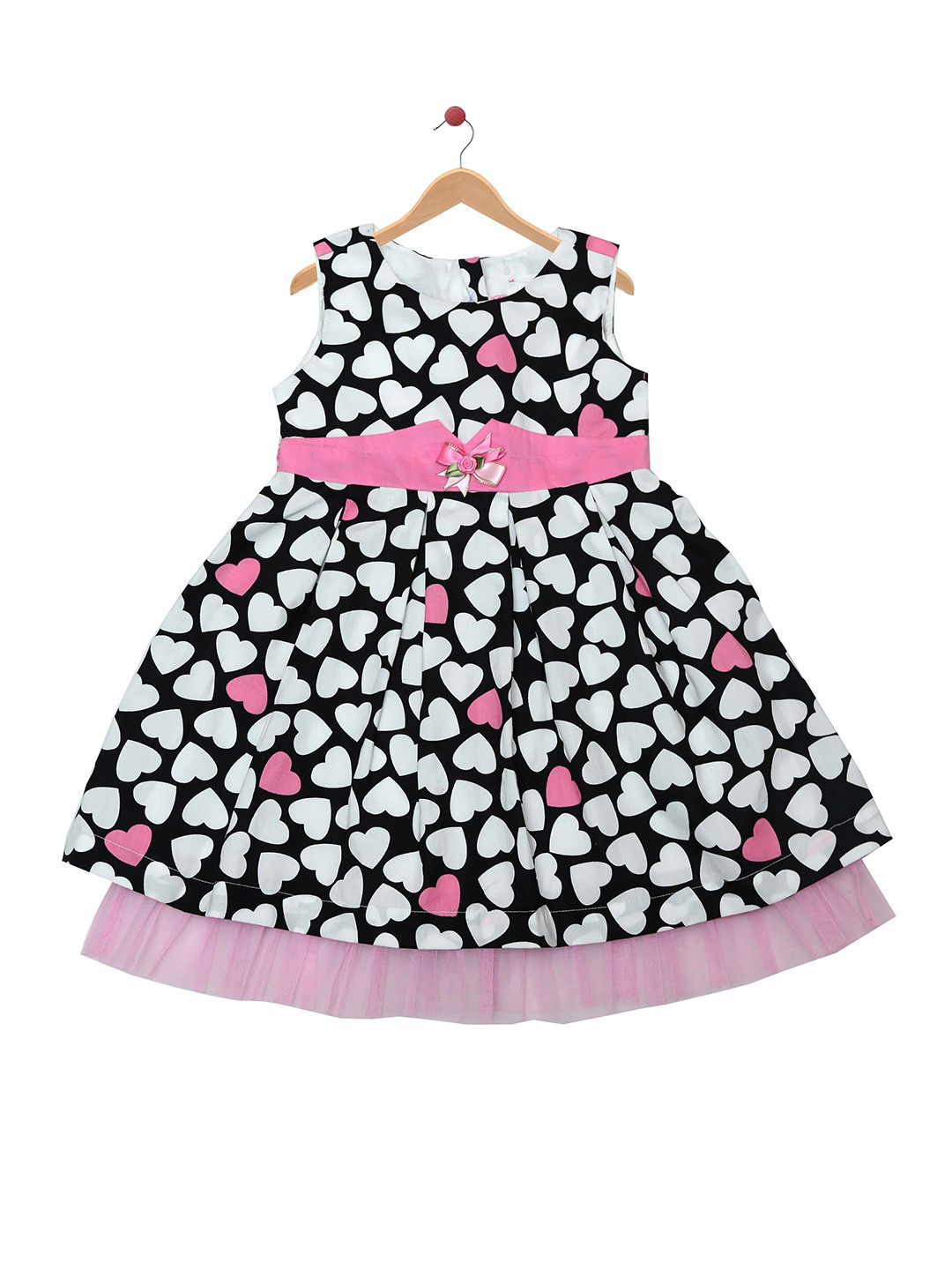 YOUNG BIRDS Girls Heart Printed Cotton Fit & Flare Dress