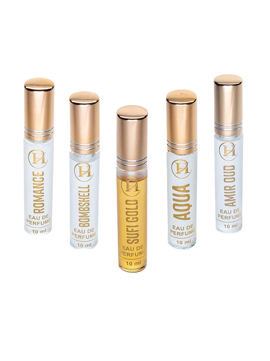 HITCH Set Of 5 Alochol-Free EDP Combo - 10 ml Each Romance & Bombshell & Sufi Gold & Aqua