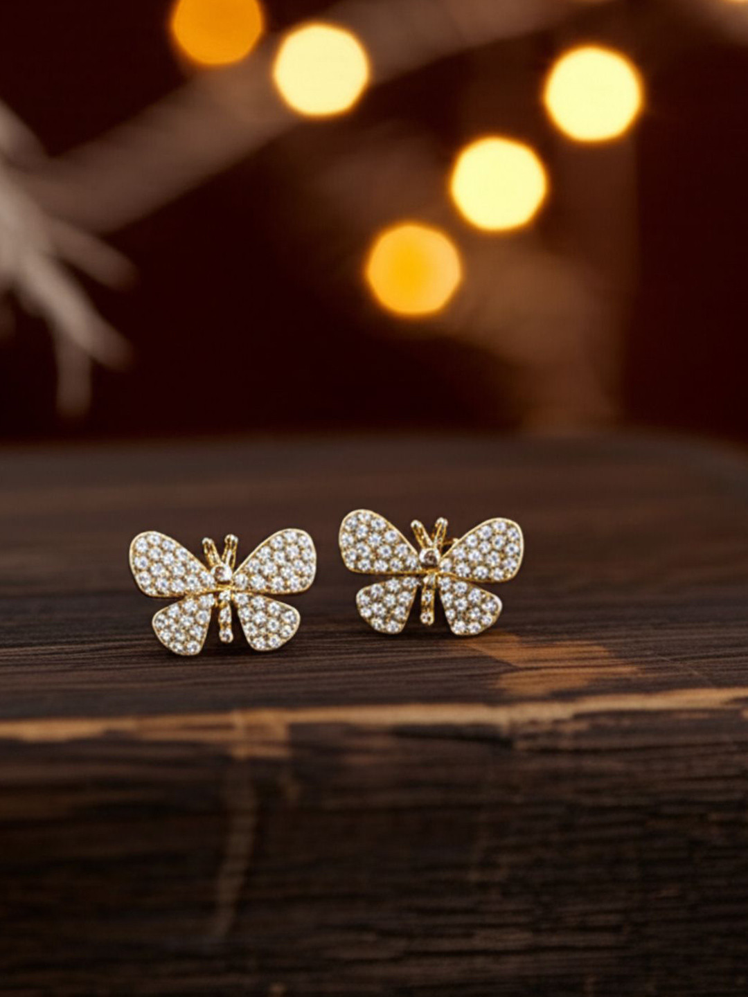 Young & Forever Stainless Steel Gold-Plated Rhinestone Studded Butterfly Shaped Studs