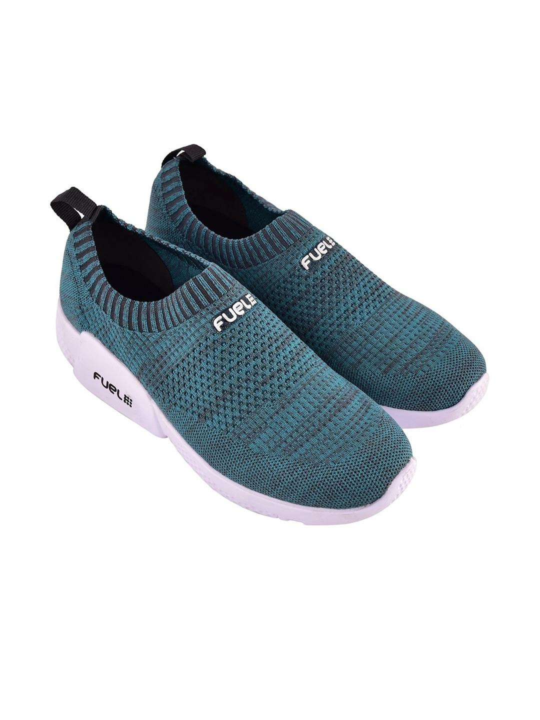 FUEL Women Green & White Textured Slip-On Mesh Sneakers With PVC Sole