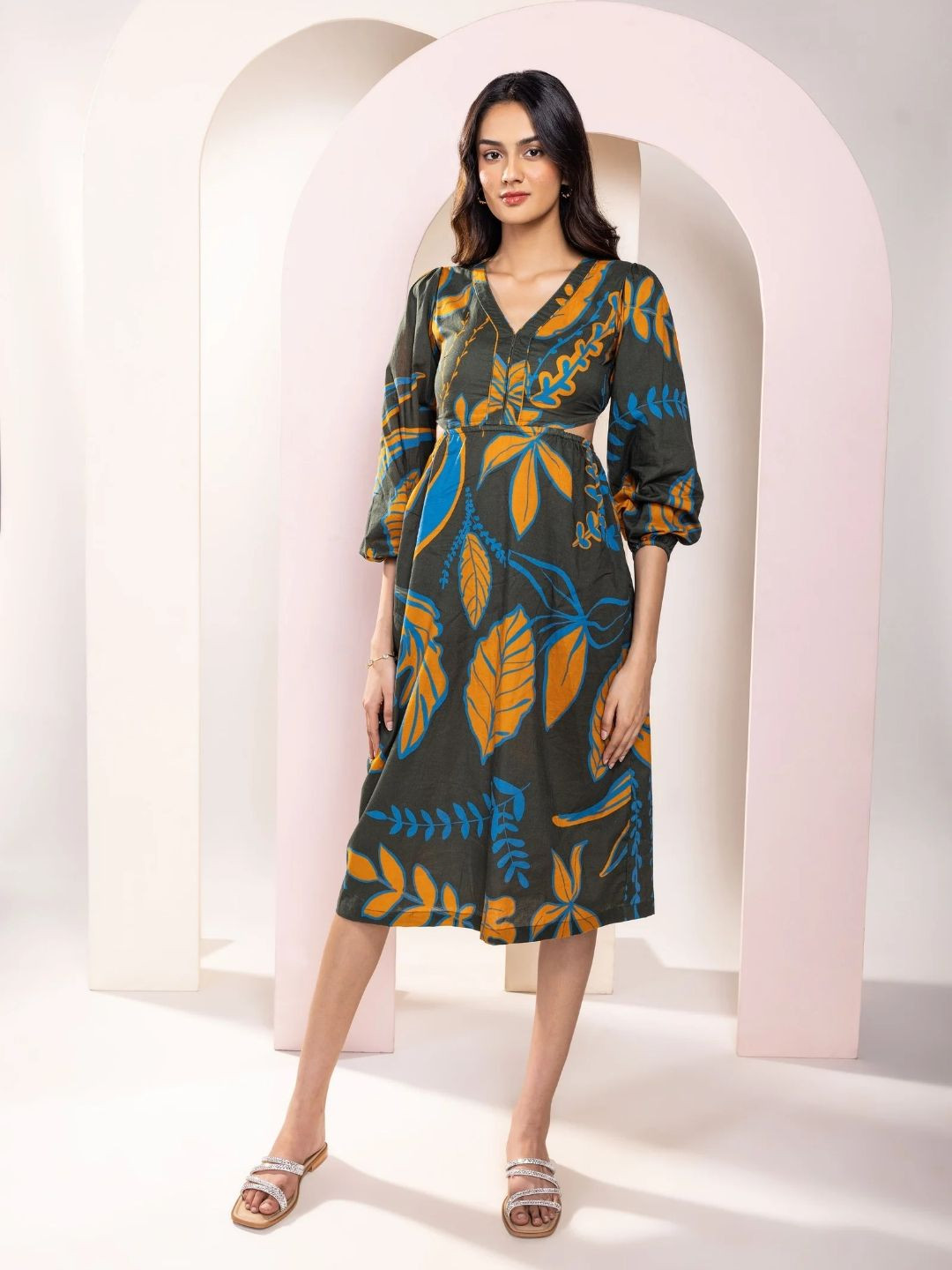 POPPI Women Rio Printed Cut-Out Midi Dress