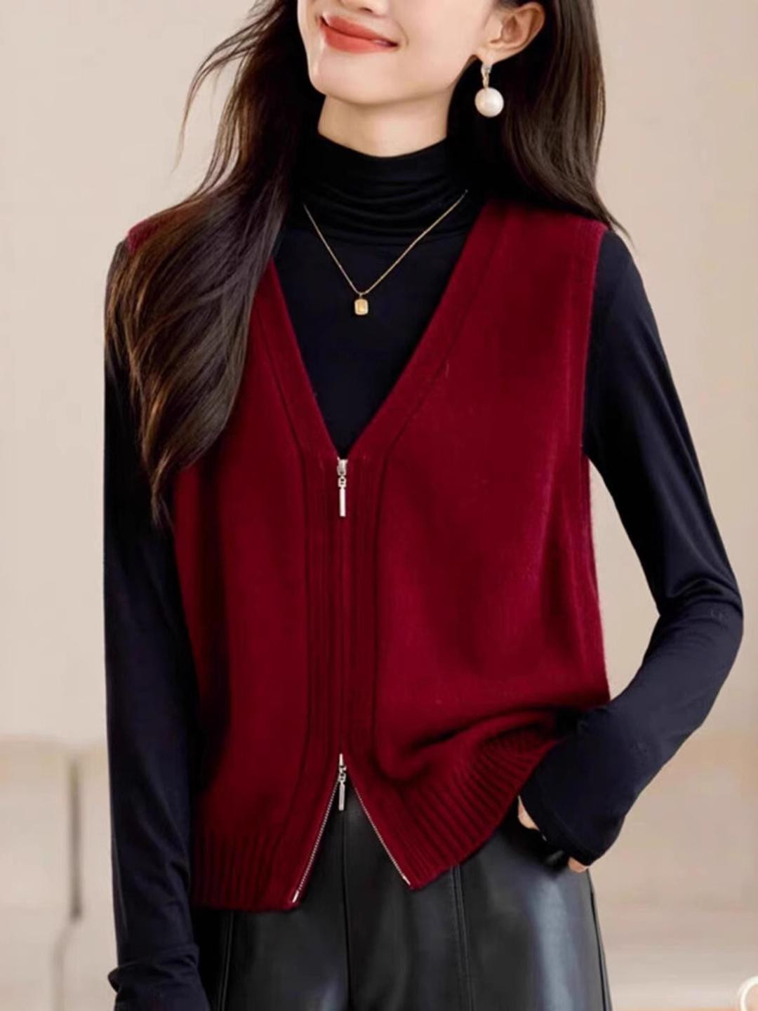 DressBerry Women Red Sweater Vest