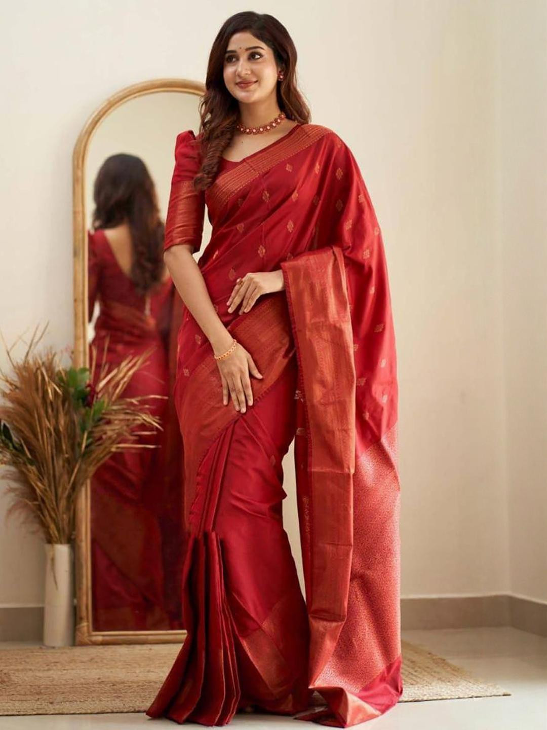 Sita Red Silk Blend Woven Design Sarees