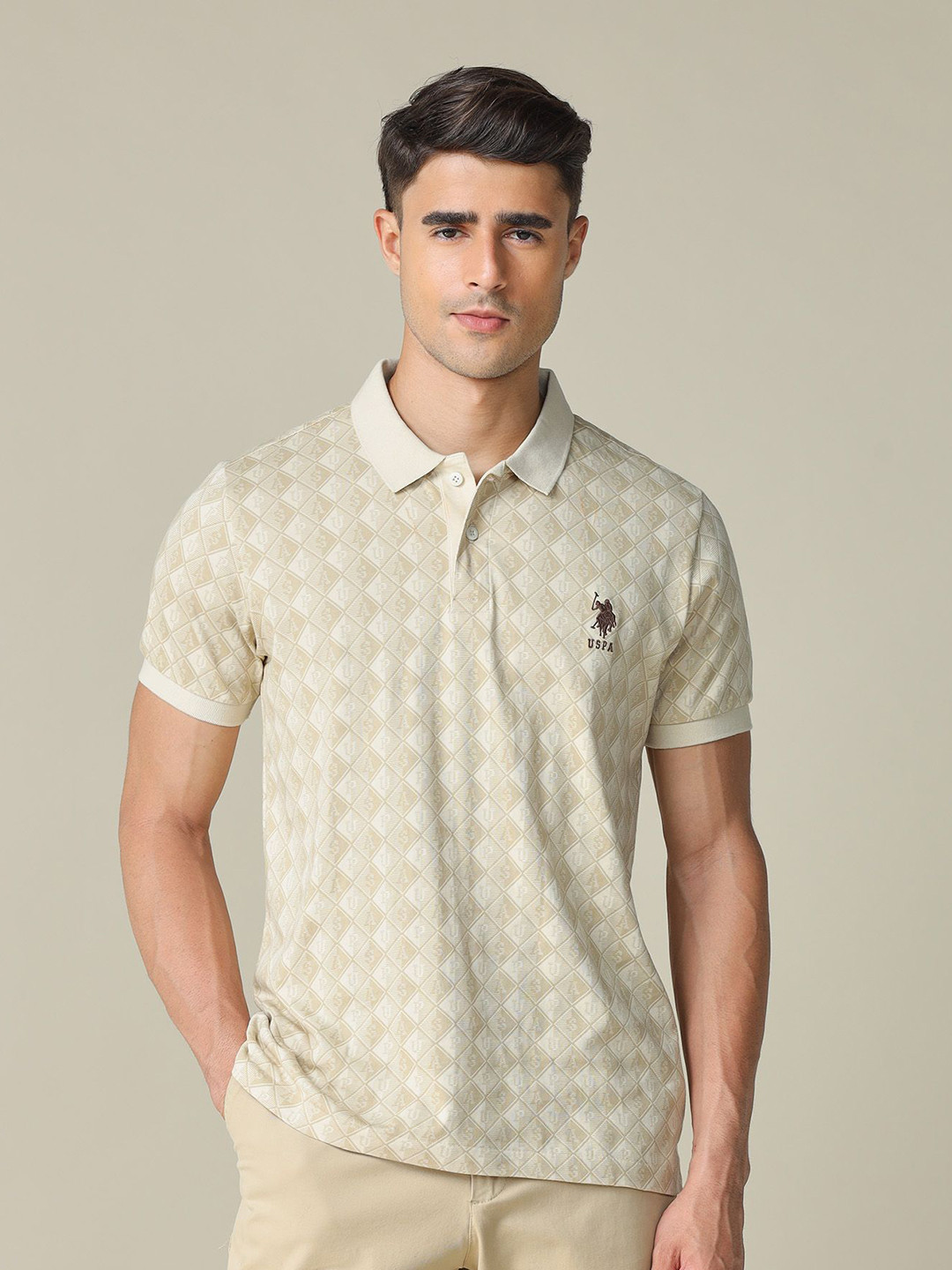U.S. Polo Assn. Geometric Printed Polo Collar Cotton Regular Fit T-shirt