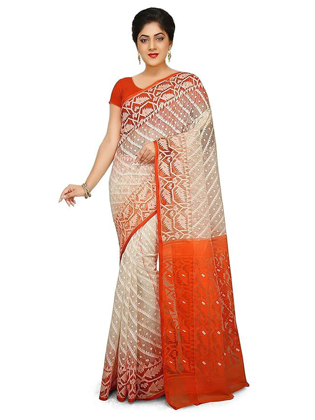 Kakali's World Ethnic Motif Woven Design Zari Dhakai Jamdani Saree