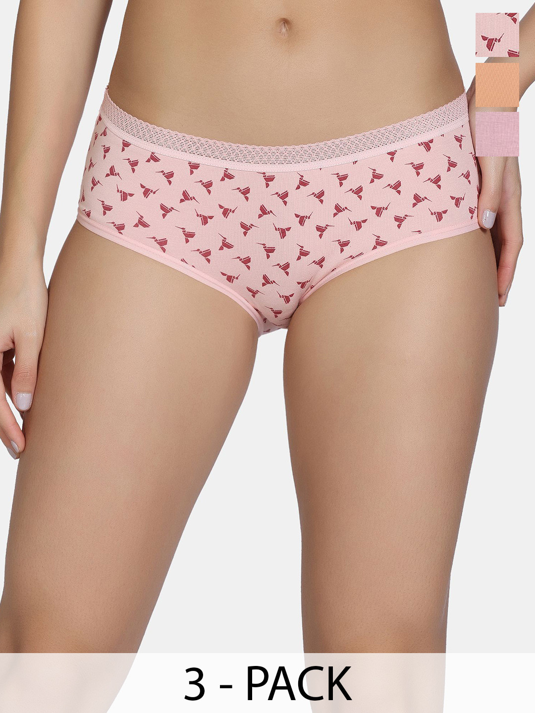 Zivame Women Pack Of 3 Printed Low-Rise Hipster Briefs ZI28DK-Zephyr Peach EngRose