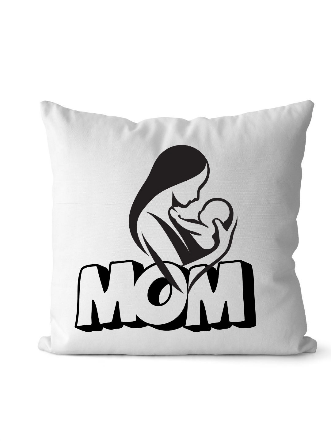 Loops n knots White & Black Mom & Baby Silhouette Printed Pre-Filled Cushion