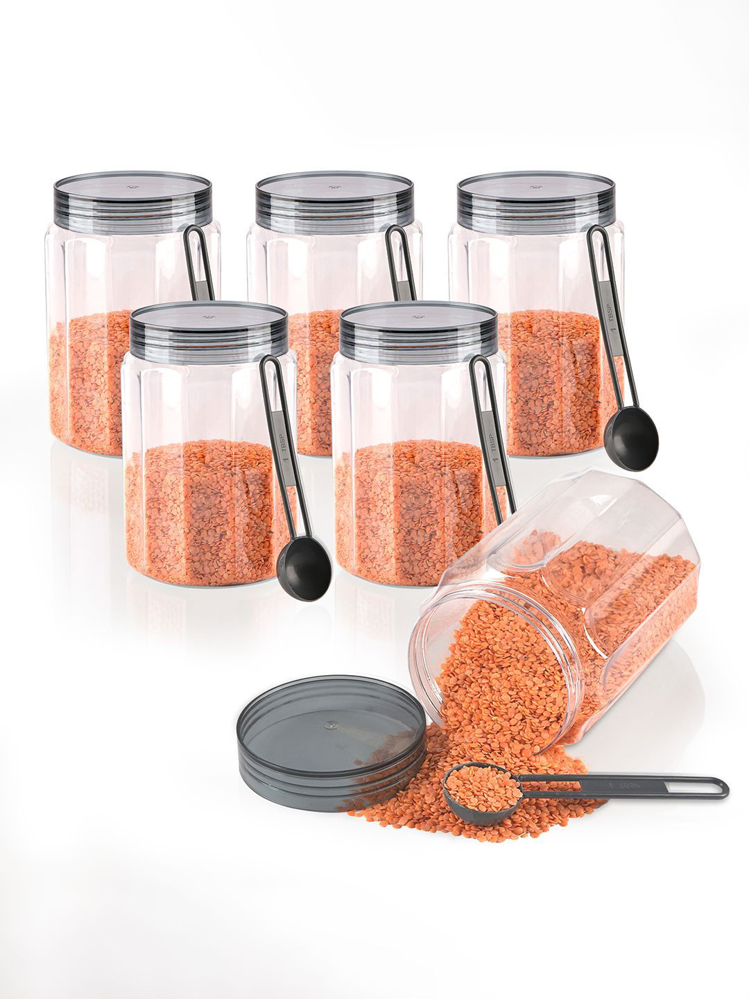 Kuber Industries Grey & Transparent 6 Pieces Containers for Kitchen Storage 800ml Each