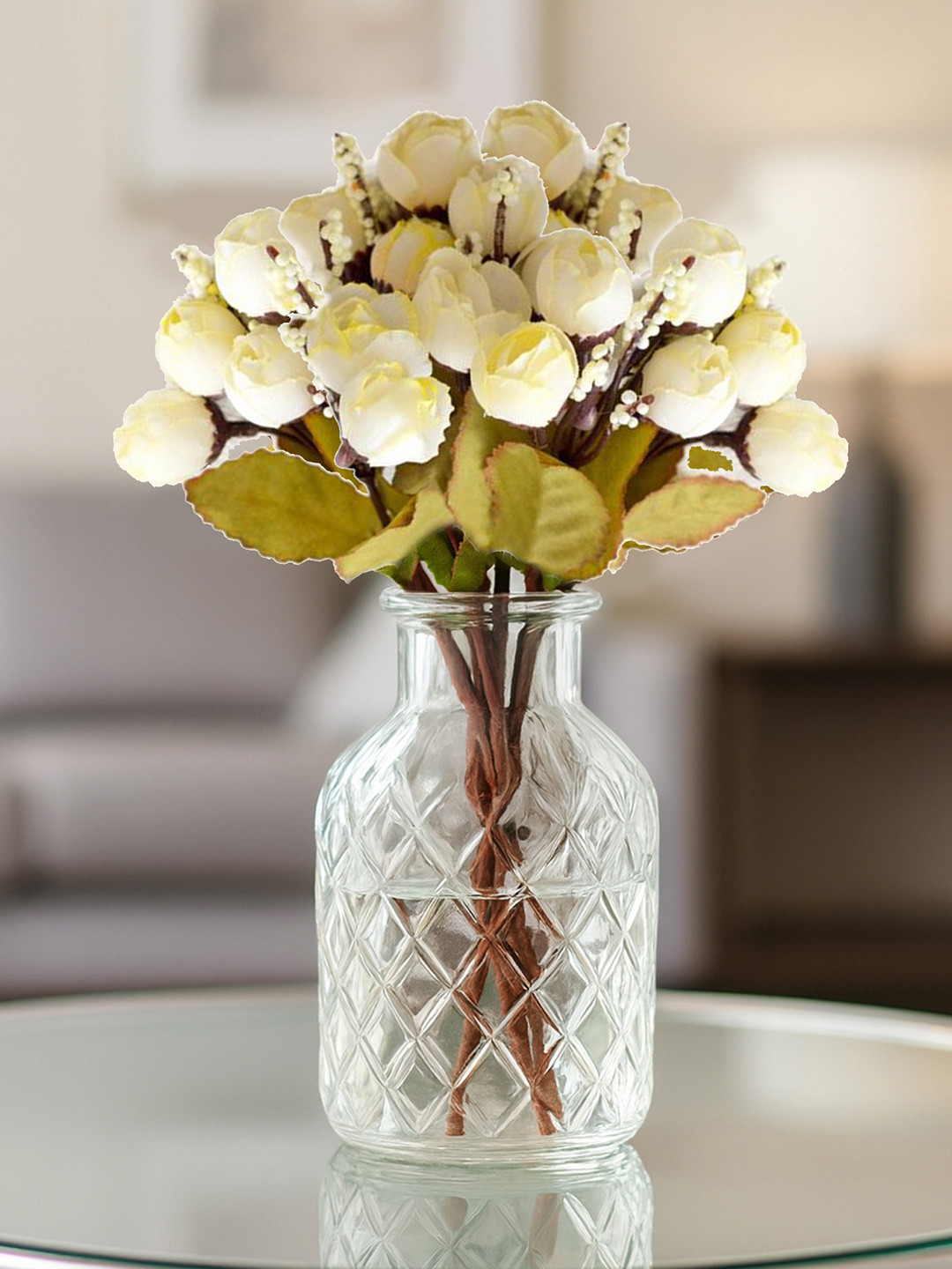 Homesake White & Green 4 Pieces UV-Resistant Faux Rose Flower
