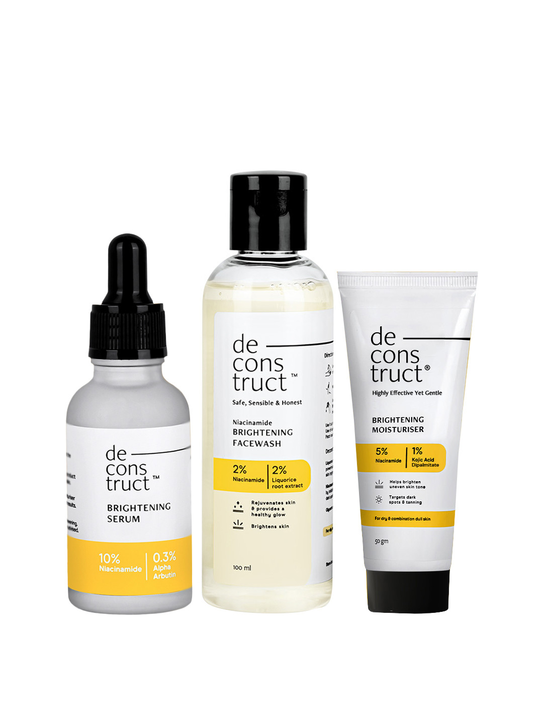 deconstruct Brightening Skin Care Trio - Face Wash 100ml + Serum 30ml + Moisturizer 50g