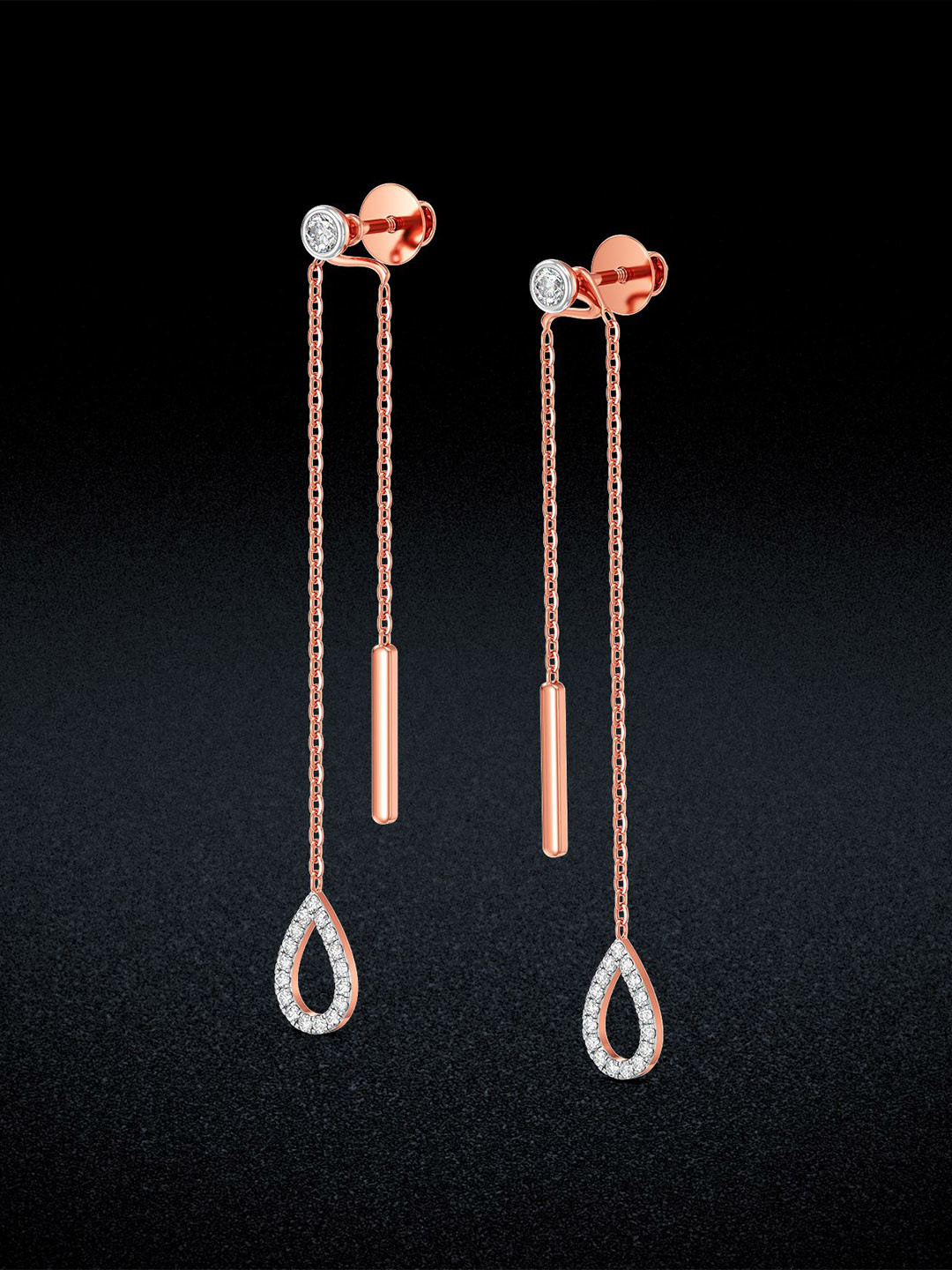 Joyalukkas 18Kt Rose Gold Dewdrop Radiance Drop Diamond Earrings -3.606 gms