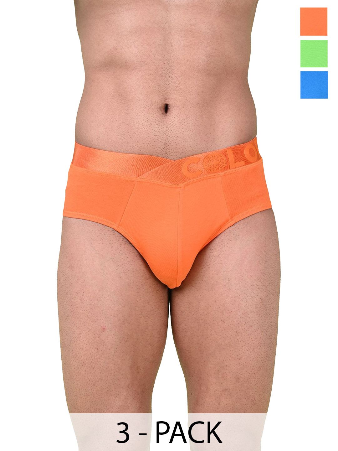 COLORS by Rupa Frontline Pack Of 3 Basic Briefs 1002-BrOrng-DBL-NGrn