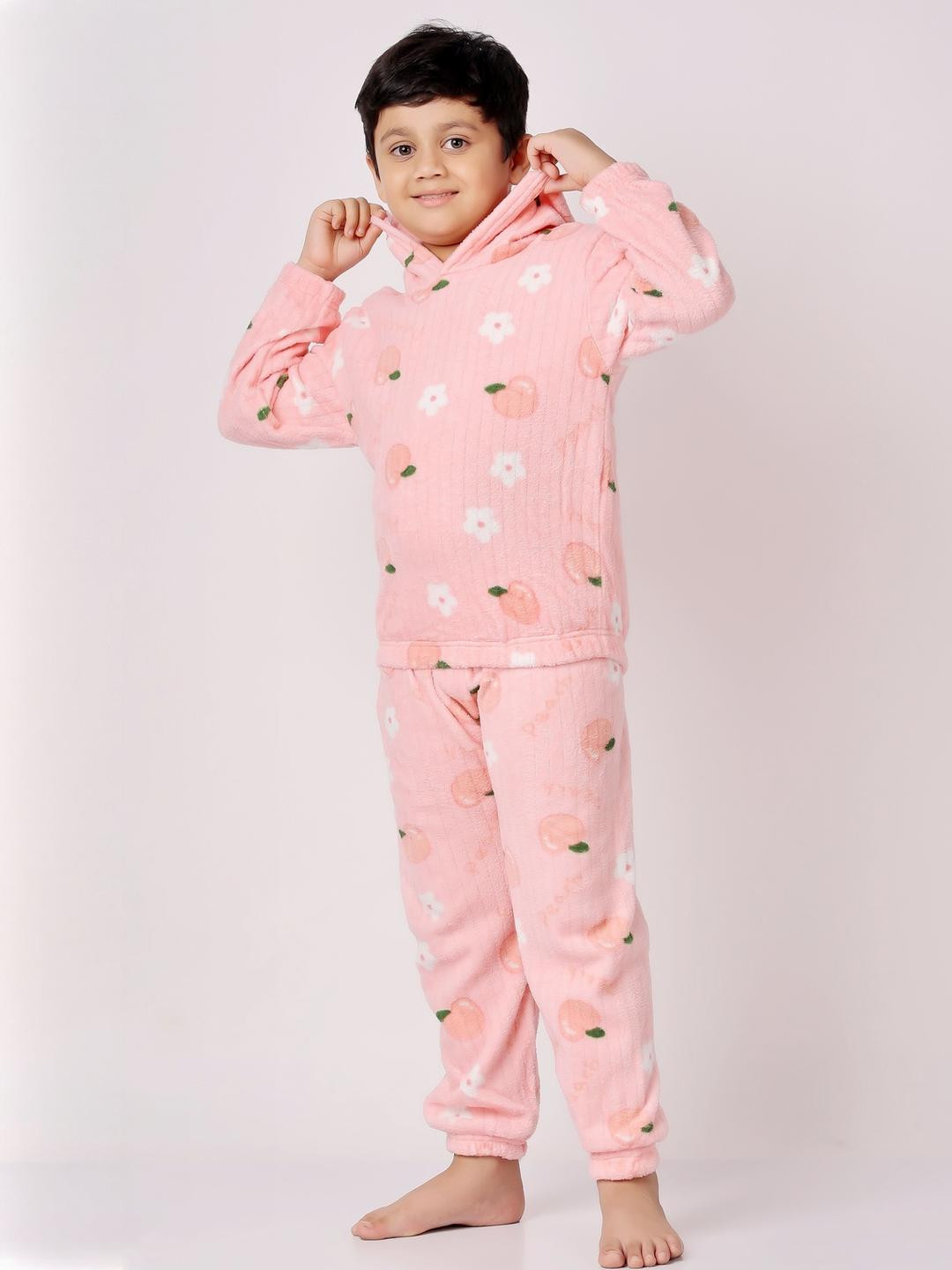 FITIN OUTFIT Girls Pink Wool Blend Solid Clothing Set